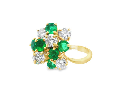 18k Yellow Gold Emerald & Diamond Cluster Ring