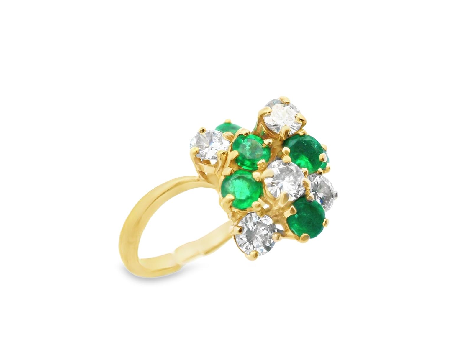 18k Yellow Gold Emerald & Diamond Cluster Ring