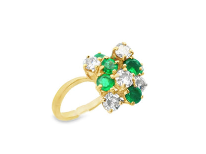 18k Yellow Gold Emerald & Diamond Cluster Ring