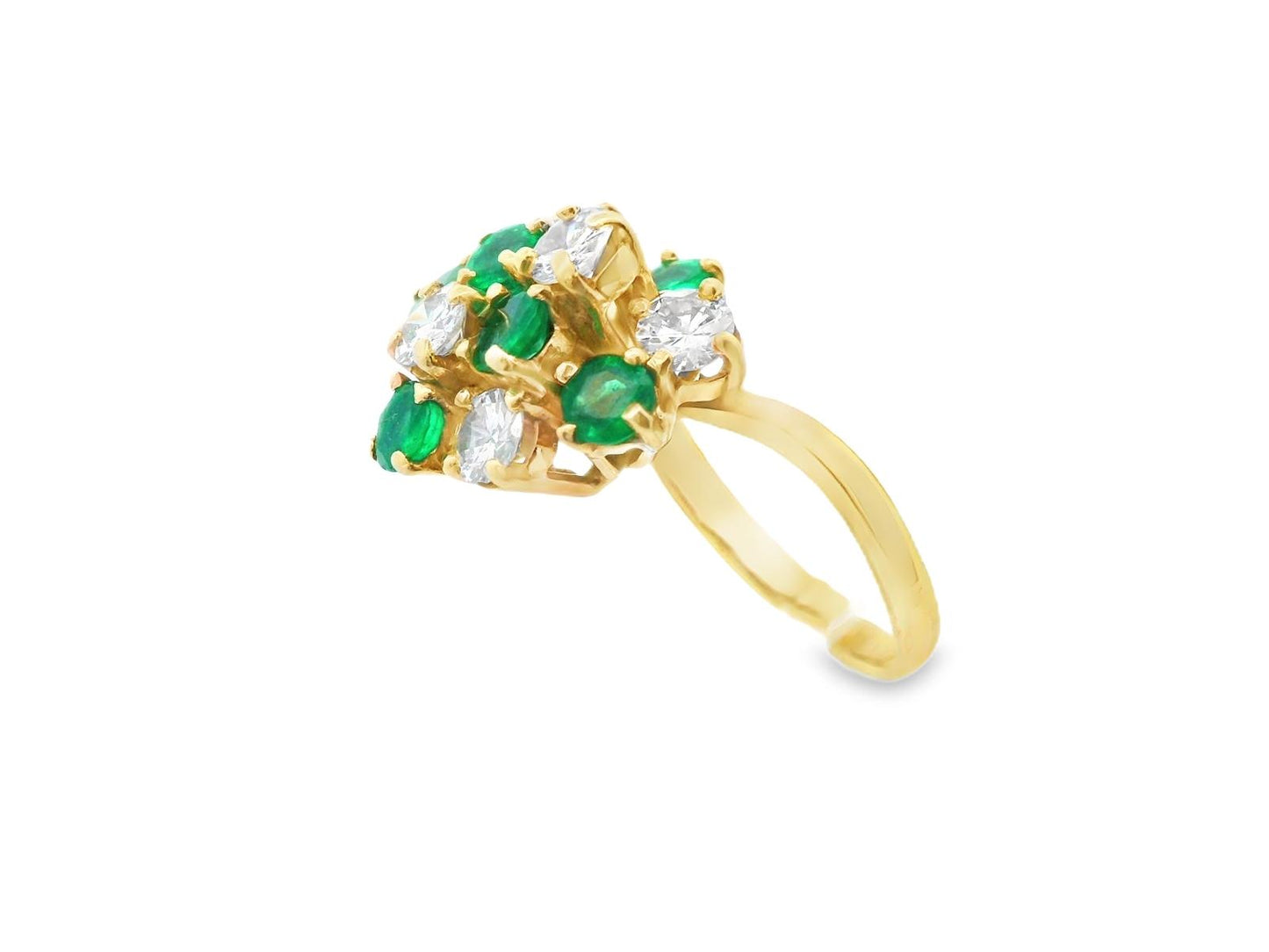 18k Yellow Gold Emerald & Diamond Cluster Ring