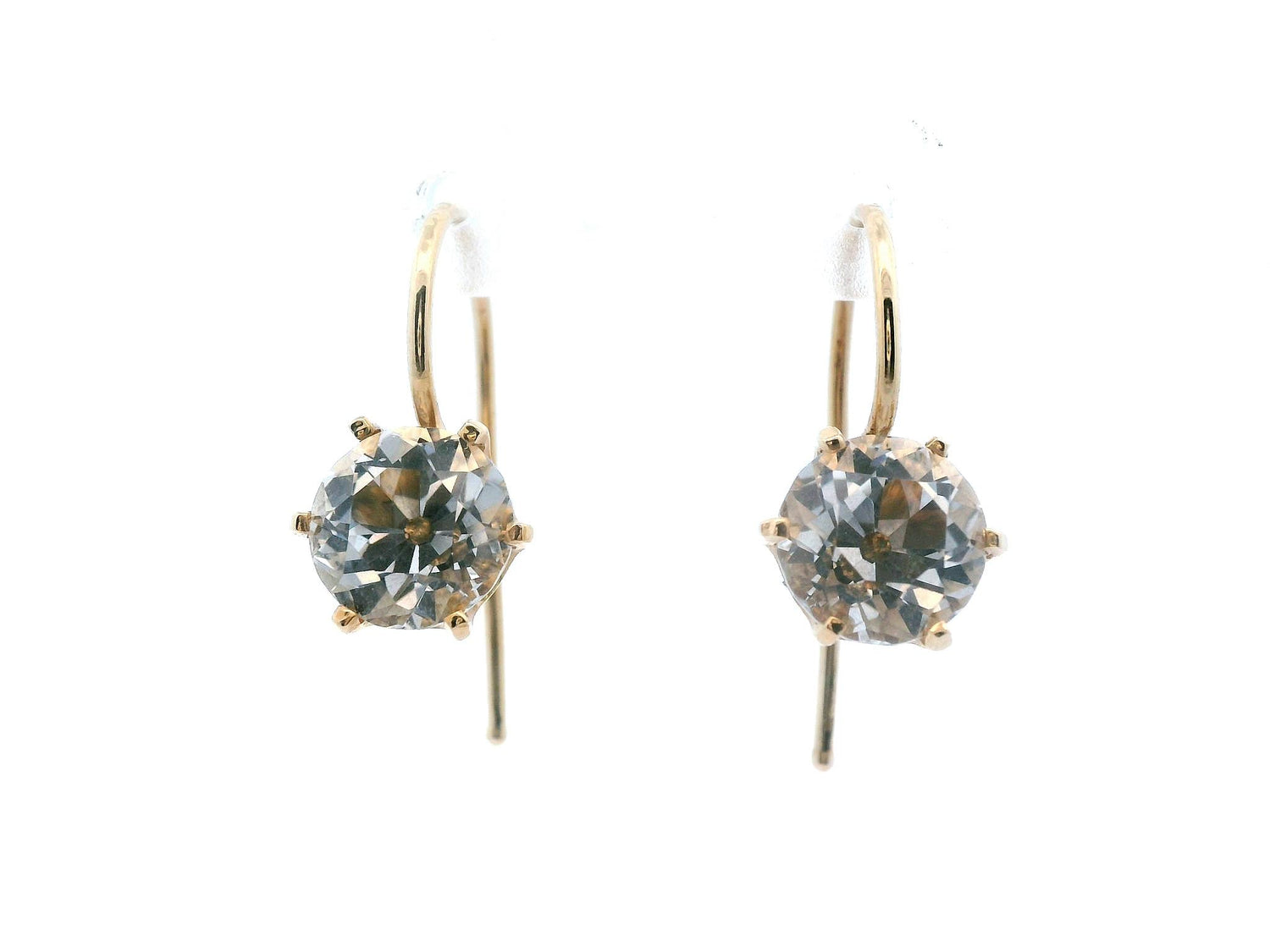1890 Victorian 14 Karat Yellow Gold Silver Topaz Drop Earrings
