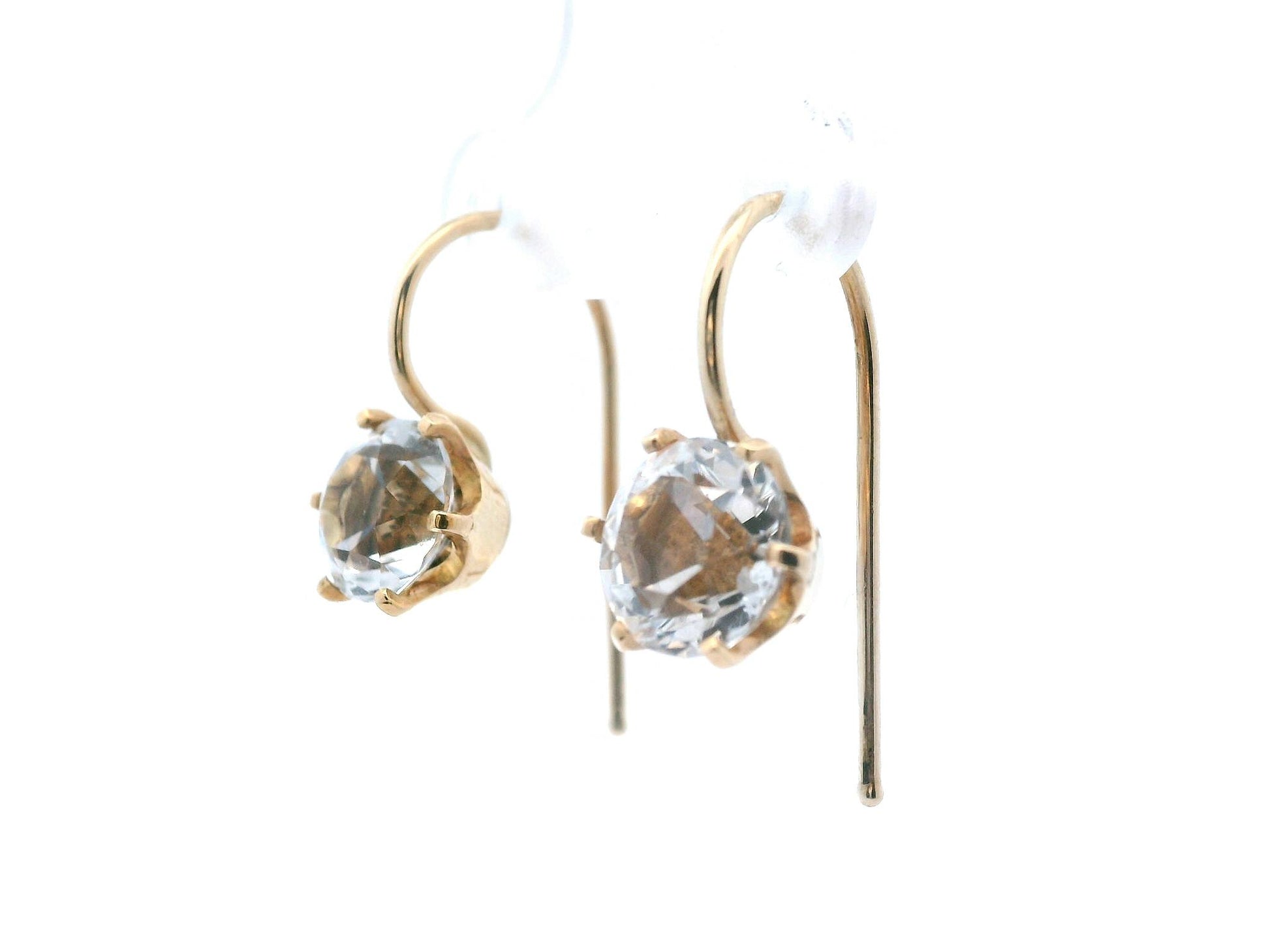 1890 Victorian 14 Karat Yellow Gold Silver Topaz Drop Earrings
