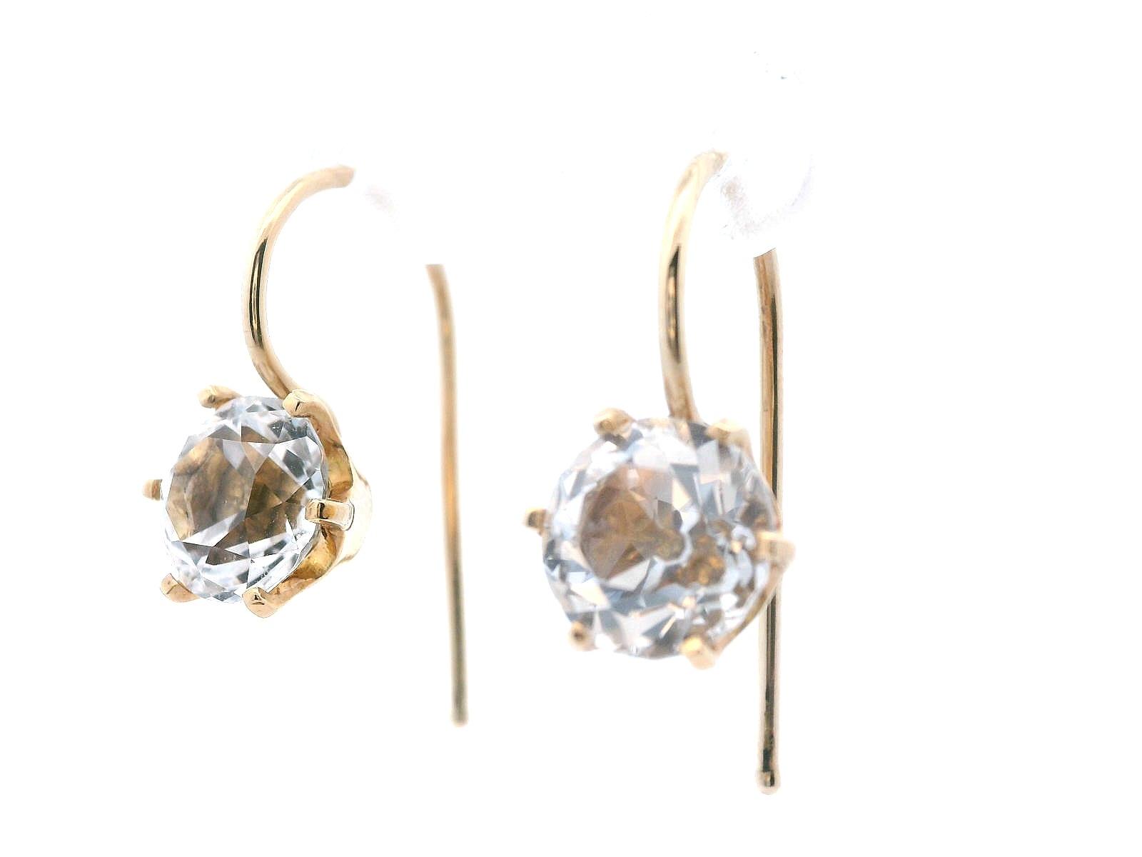 1890 Victorian 14 Karat Yellow Gold Silver Topaz Drop Earrings