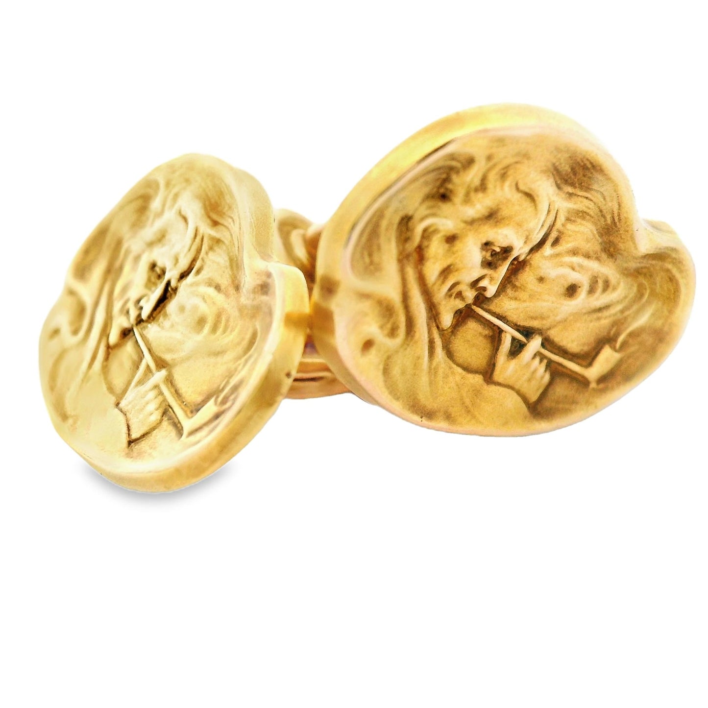 1890 Art Nouveau 14k Yellow Gold Smoking Man Cufflinks Whiteside and Blank