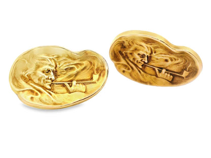 1890 Art Nouveau 14k Yellow Gold Smoking Man Cufflinks Whiteside and Blank
