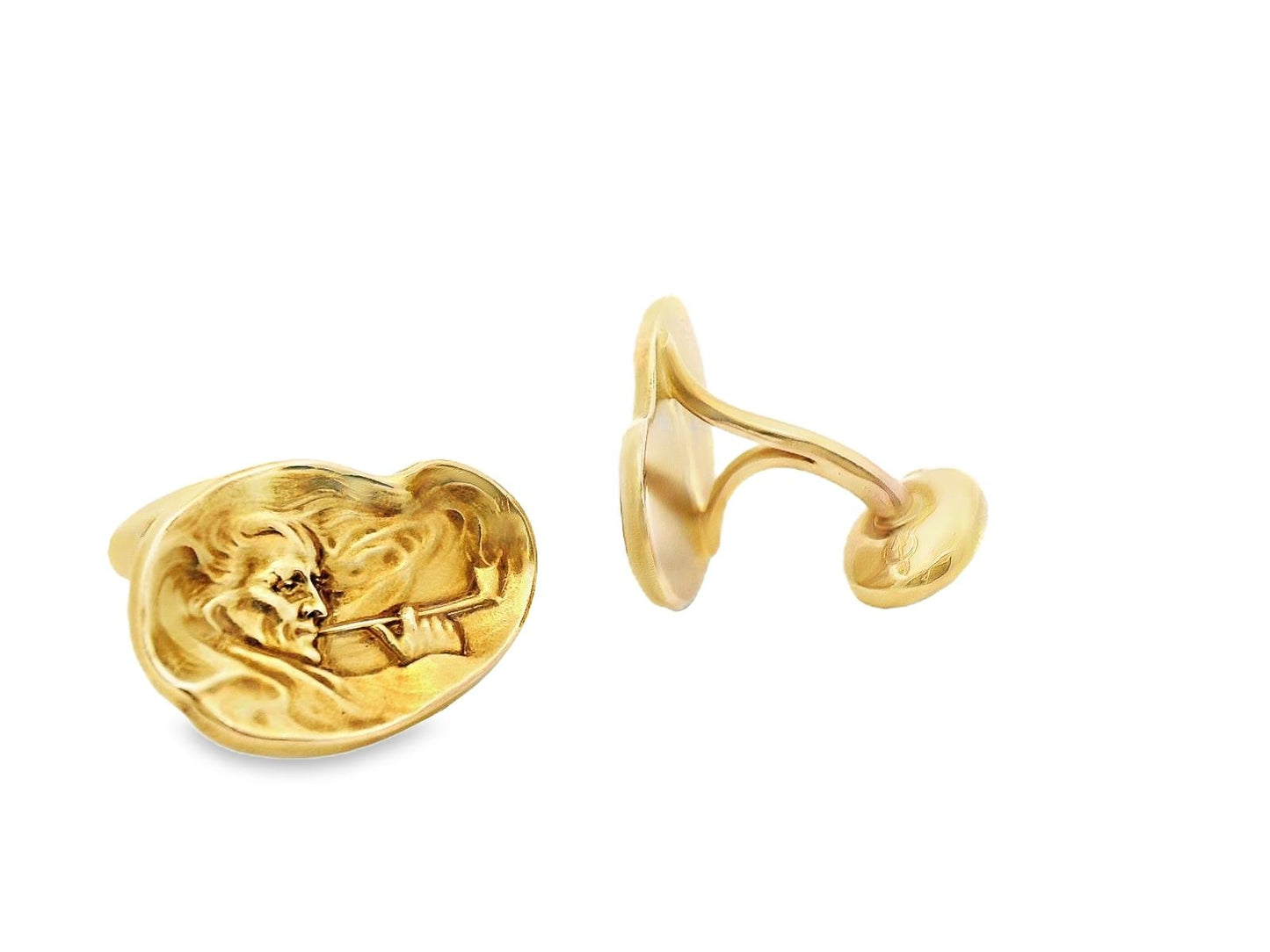 1890 Art Nouveau 14k Yellow Gold Smoking Man Cufflinks Whiteside and Blank