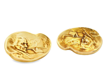 1890 Art Nouveau 14k Yellow Gold Smoking Man Cufflinks Whiteside and Blank