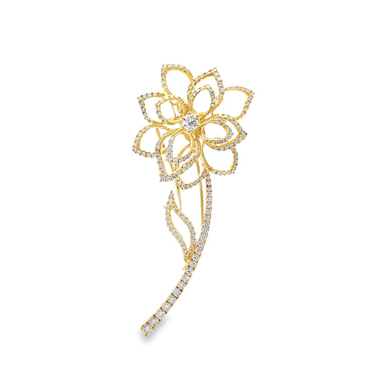 18k Yellow Gold Diamond Flower Brooch
