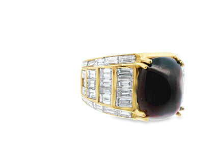 18k Yellow Gold Red Garnet and Diamond Statement Ring