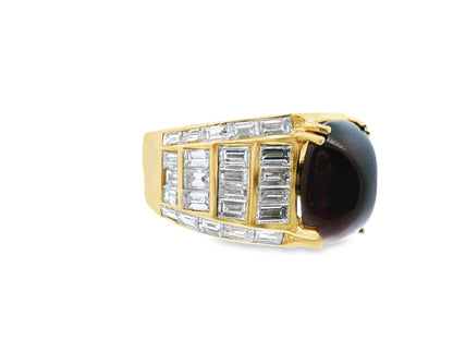 18k Yellow Gold Red Garnet and Diamond Statement Ring