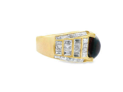 18k Yellow Gold Red Garnet and Diamond Statement Ring