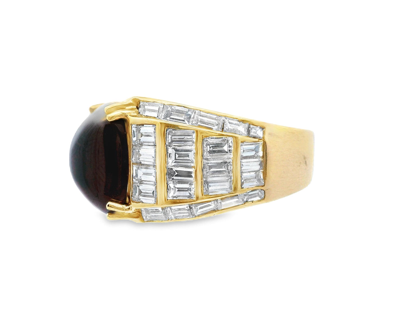 18k Yellow Gold Red Garnet and Diamond Statement Ring