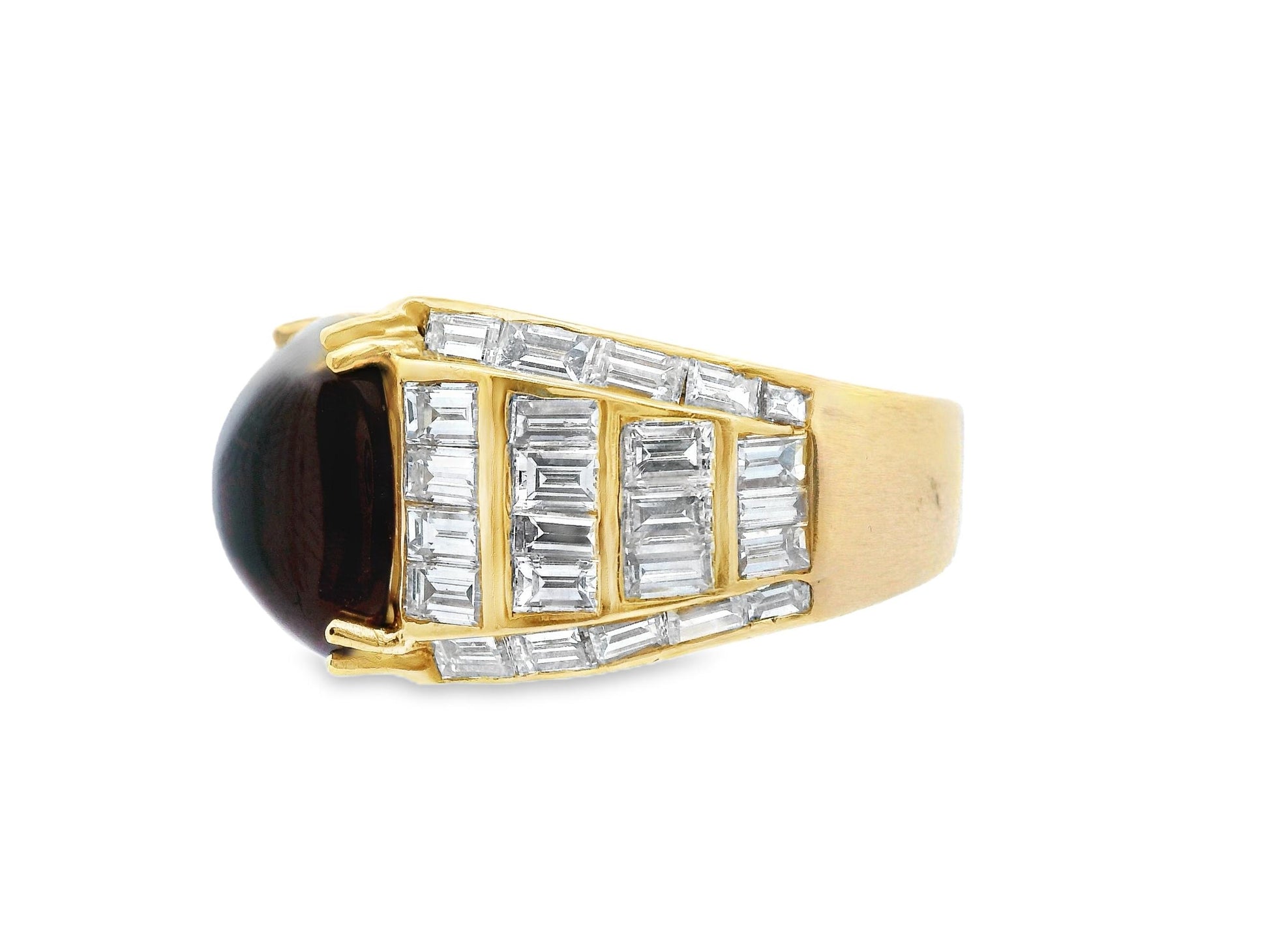 18k Yellow Gold Red Garnet and Diamond Statement Ring