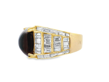 18k Yellow Gold Red Garnet and Diamond Statement Ring