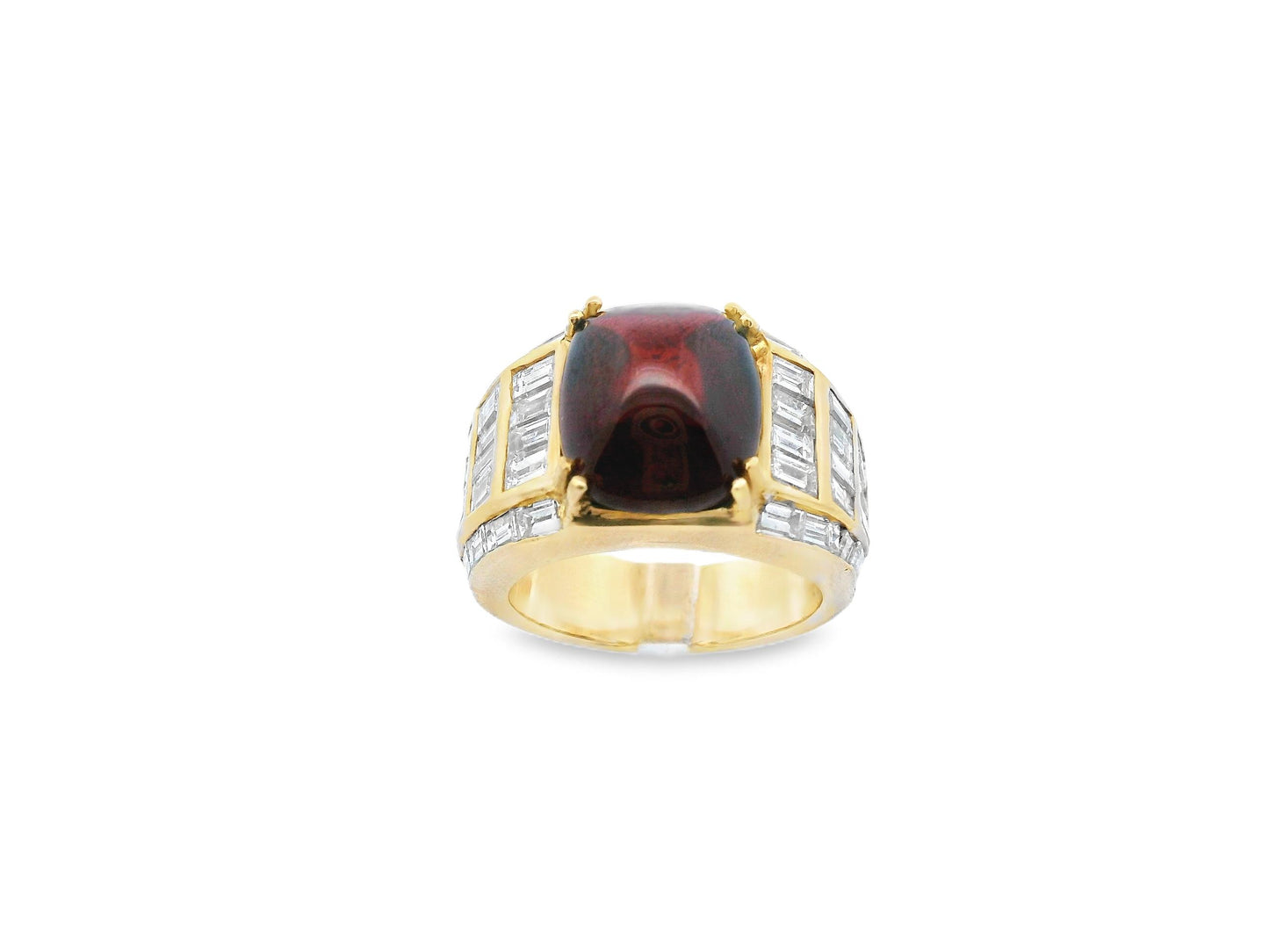 18k Yellow Gold Red Garnet and Diamond Statement Ring