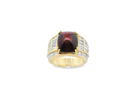 18k Yellow Gold Red Garnet and Diamond Statement Ring