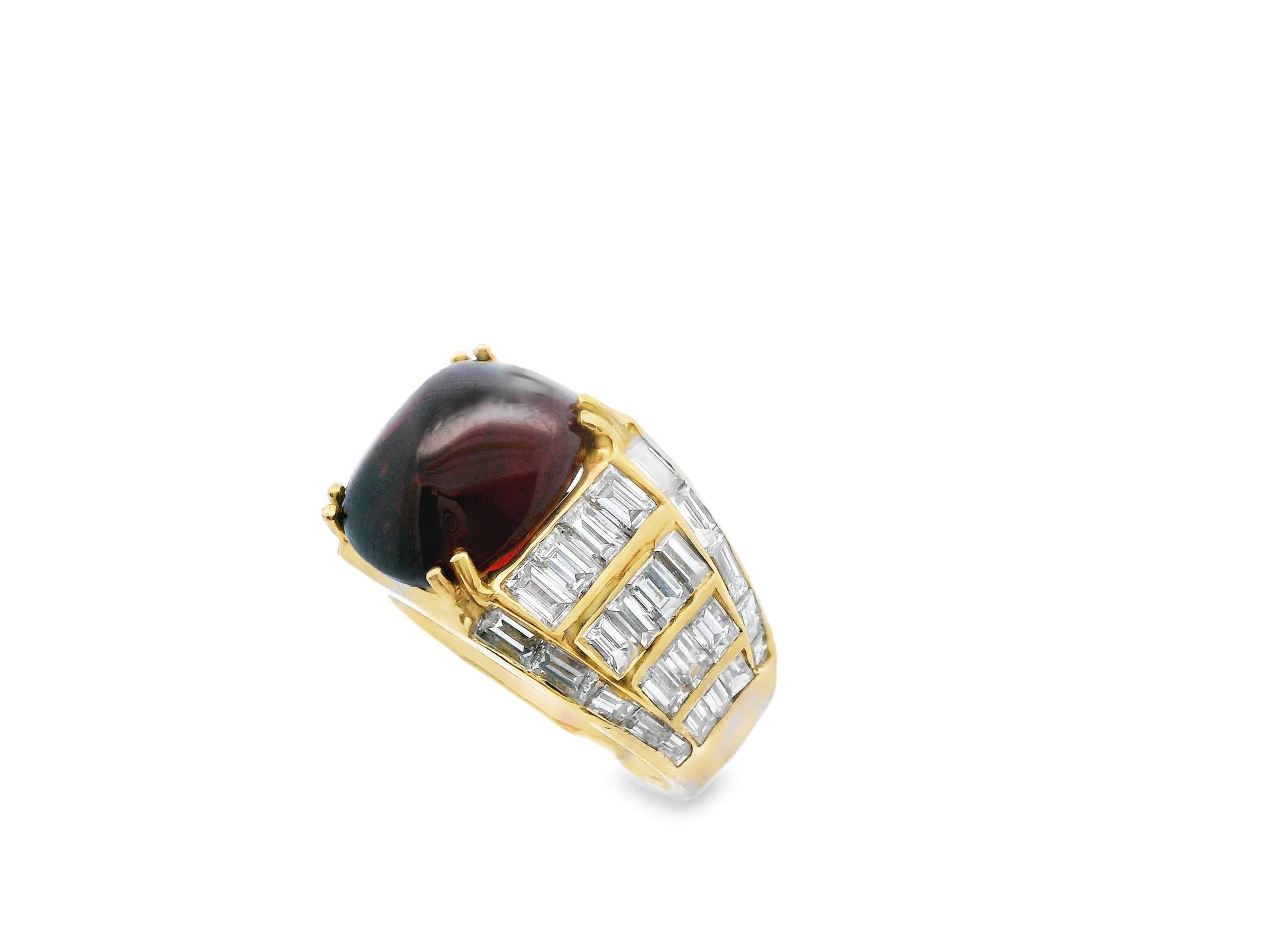 18k Yellow Gold Red Garnet and Diamond Statement Ring