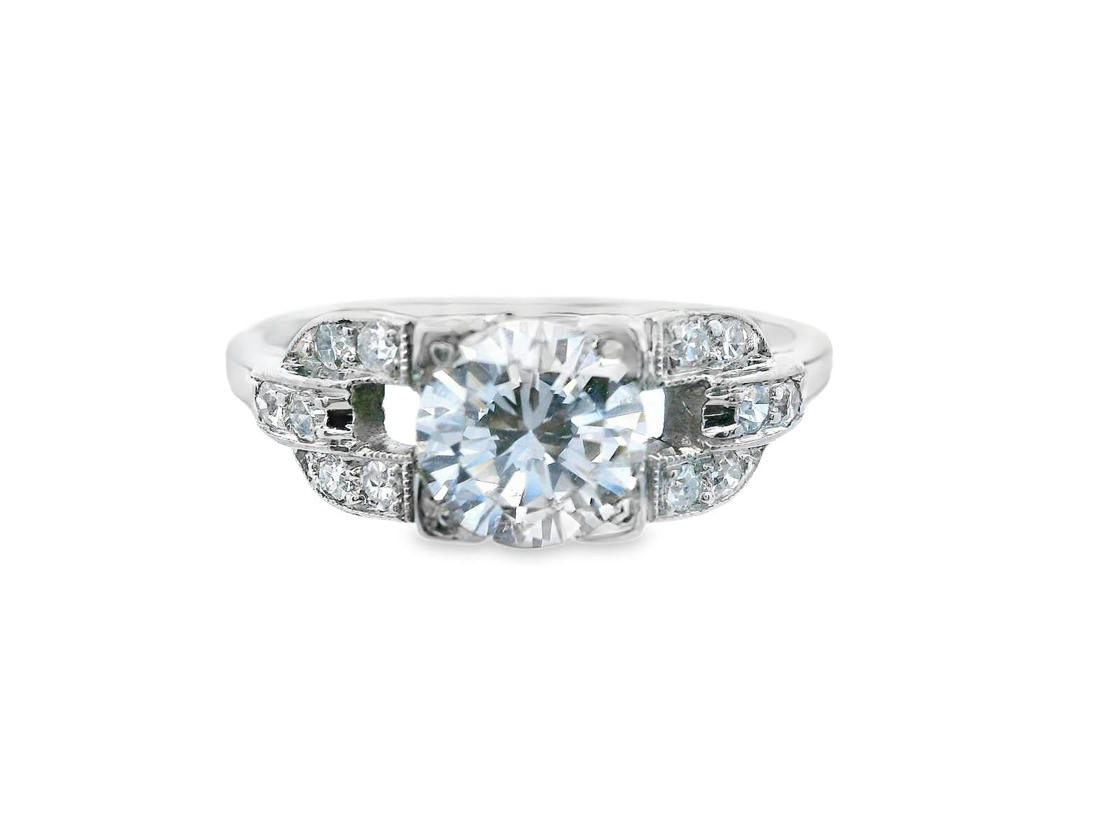 Art Deco European Cut Diamond Engagement Ring with GIA Report