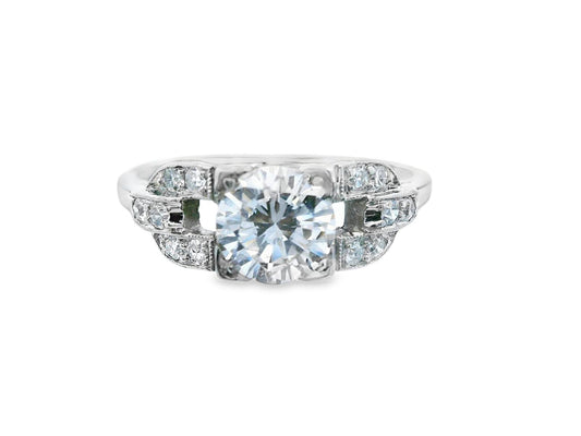 Art Deco European Cut Diamond Engagement Ring with GIA Report