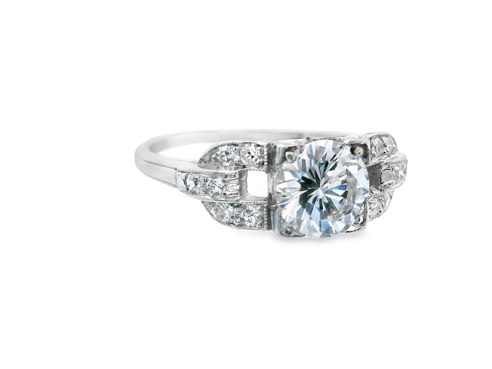 Art Deco European Cut Diamond Engagement Ring with GIA Report