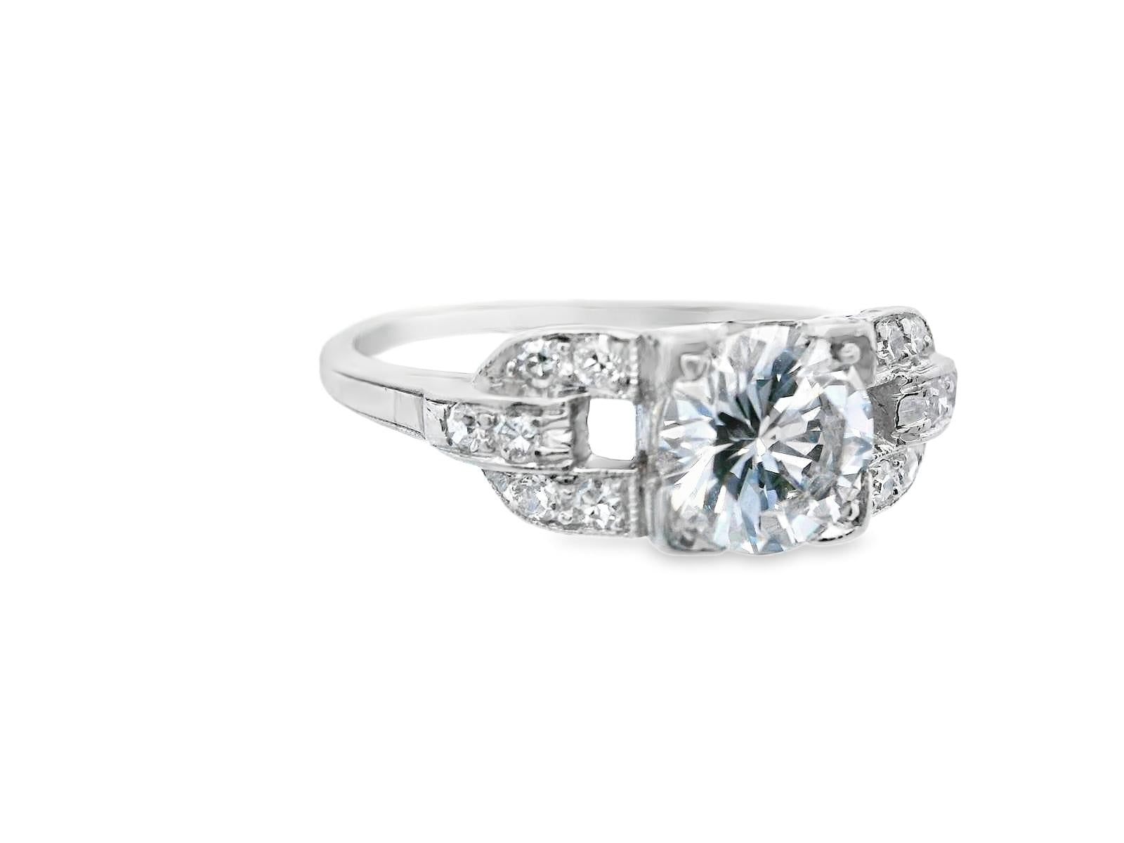 Art Deco European Cut Diamond Engagement Ring with GIA Report