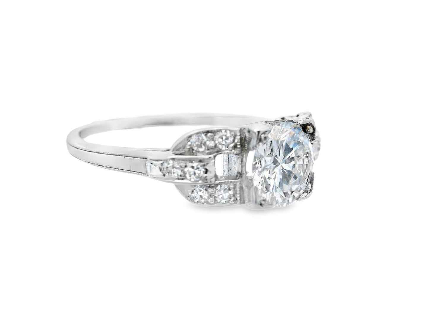 Art Deco European Cut Diamond Engagement Ring with GIA Report