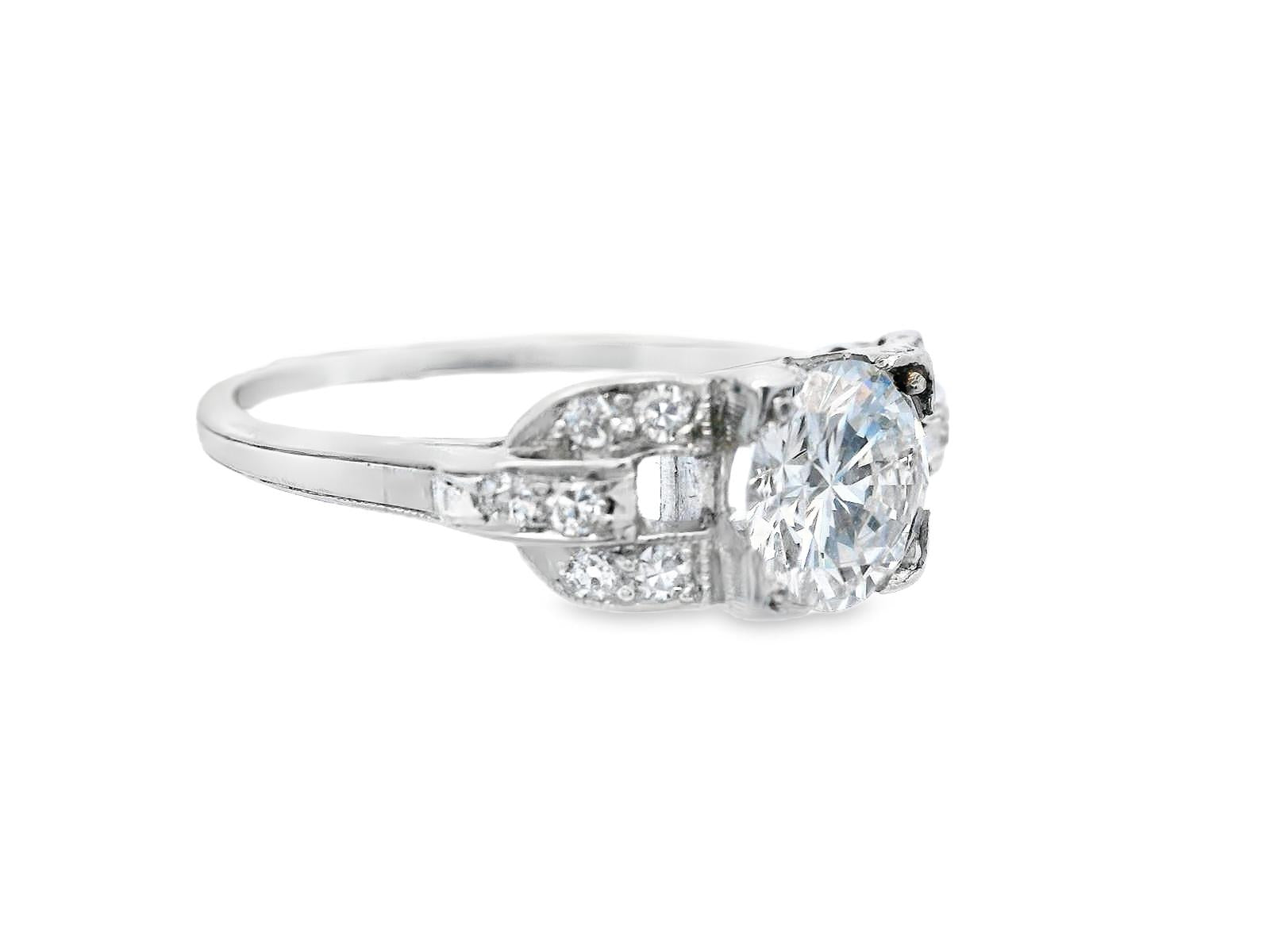 Art Deco European Cut Diamond Engagement Ring with GIA Report