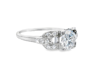 Art Deco European Cut Diamond Engagement Ring with GIA Report