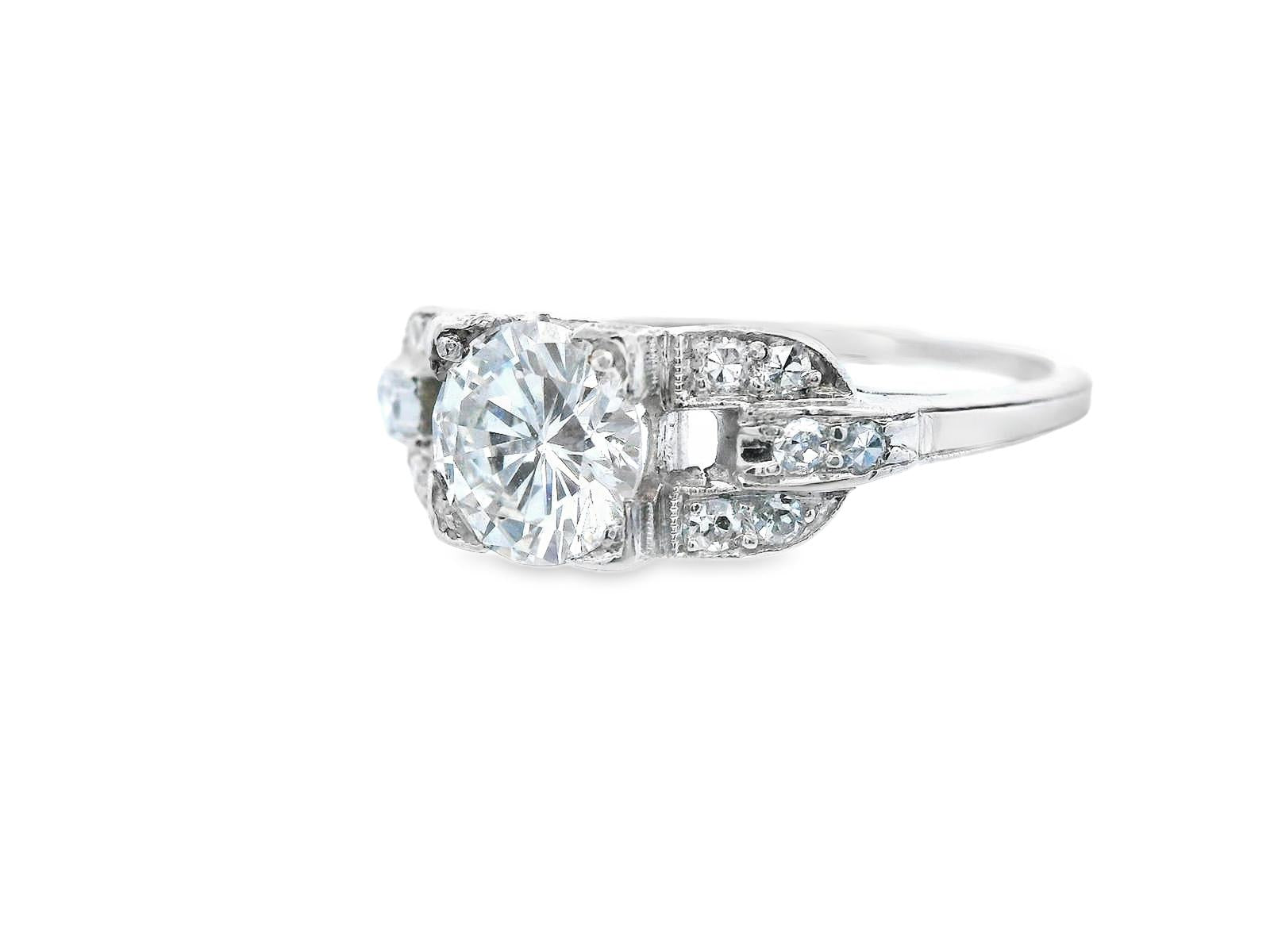 Art Deco European Cut Diamond Engagement Ring with GIA Report