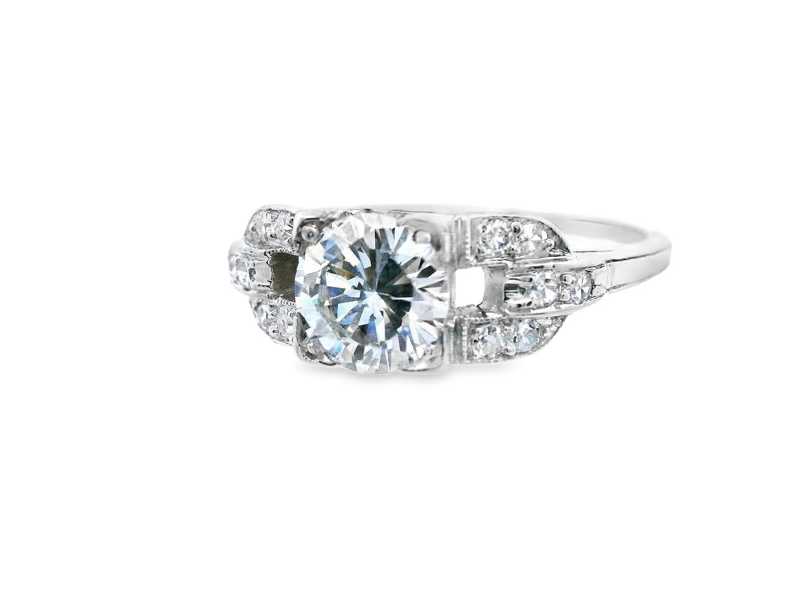 Art Deco European Cut Diamond Engagement Ring with GIA Report