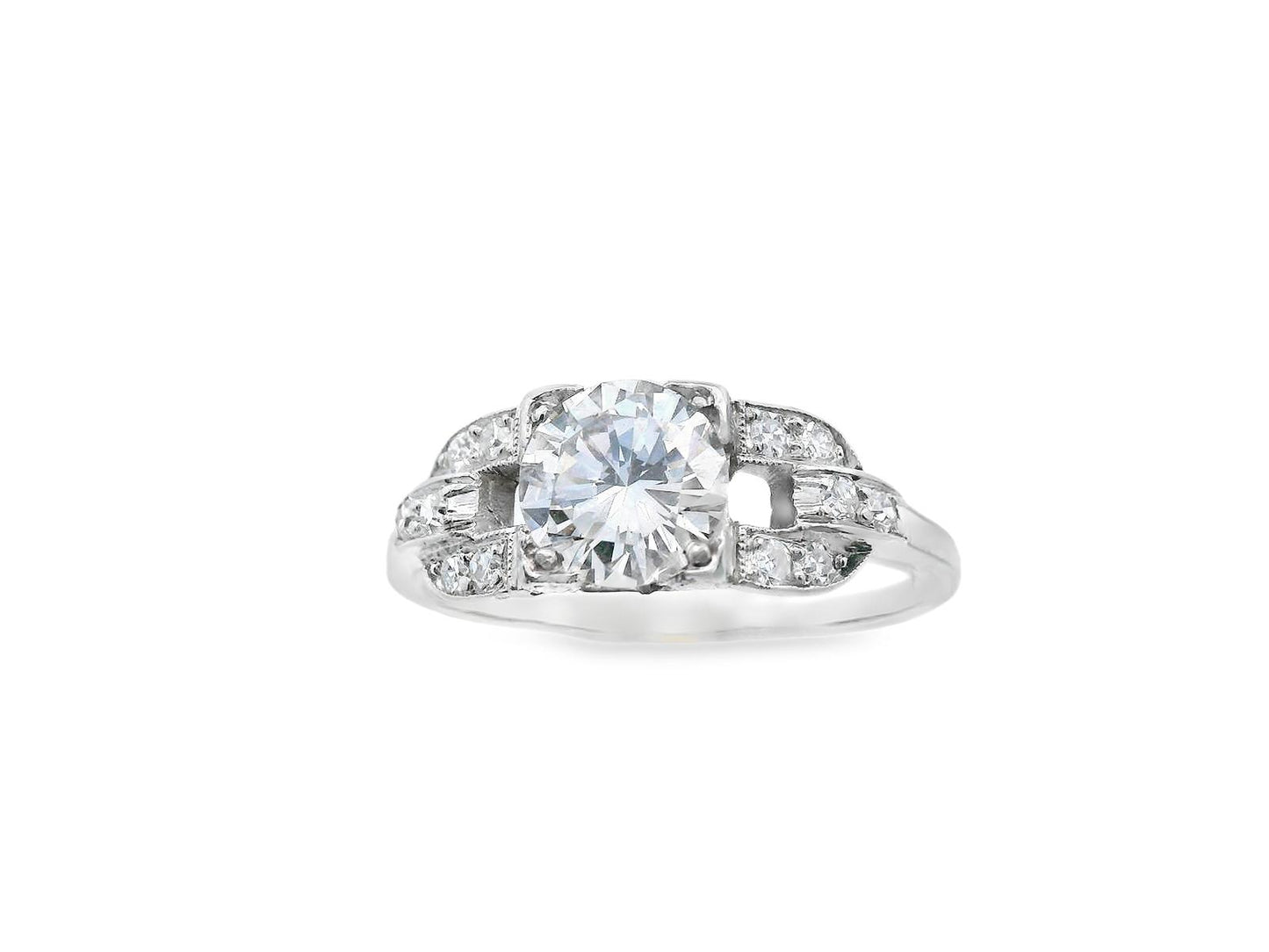 Art Deco European Cut Diamond Engagement Ring with GIA Report
