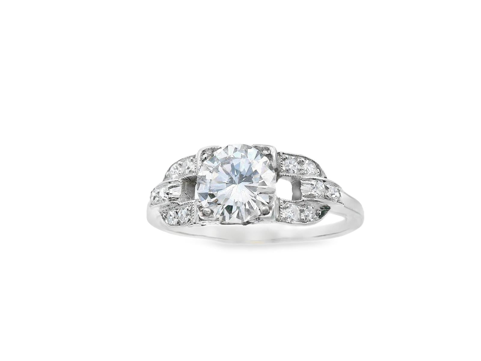 Art Deco European Cut Diamond Engagement Ring with GIA Report