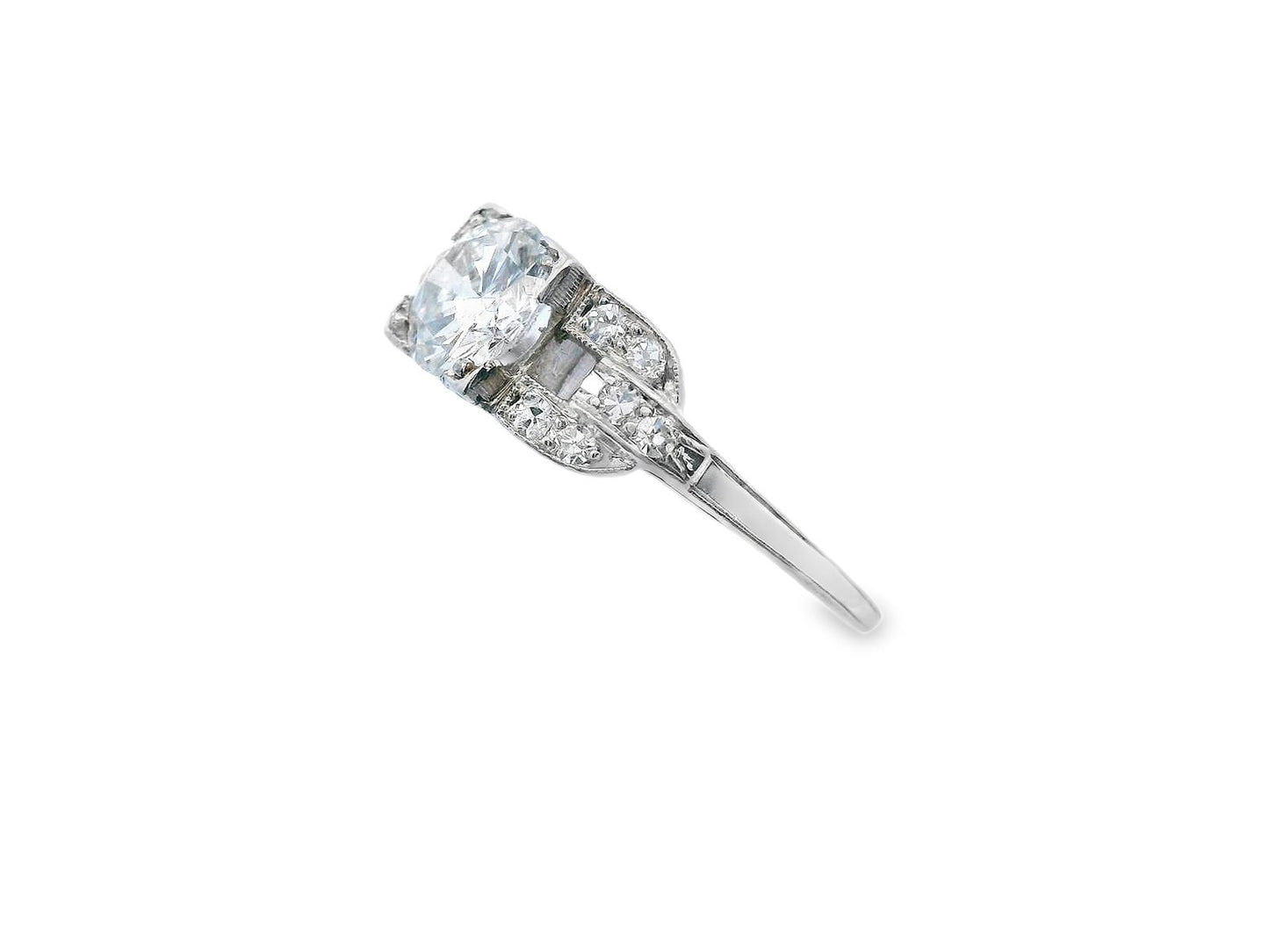 Art Deco European Cut Diamond Engagement Ring with GIA Report