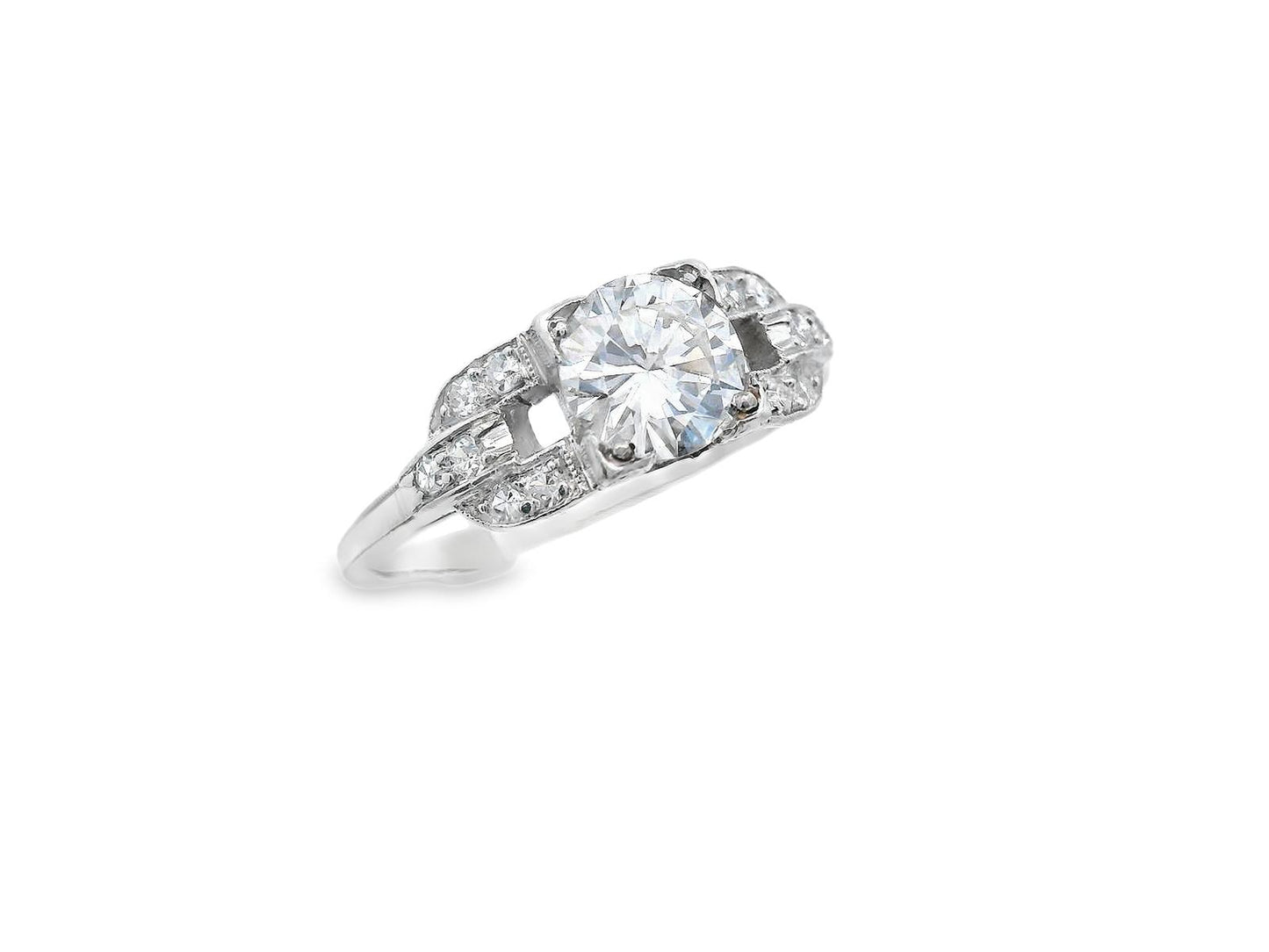 Art Deco European Cut Diamond Engagement Ring with GIA Report