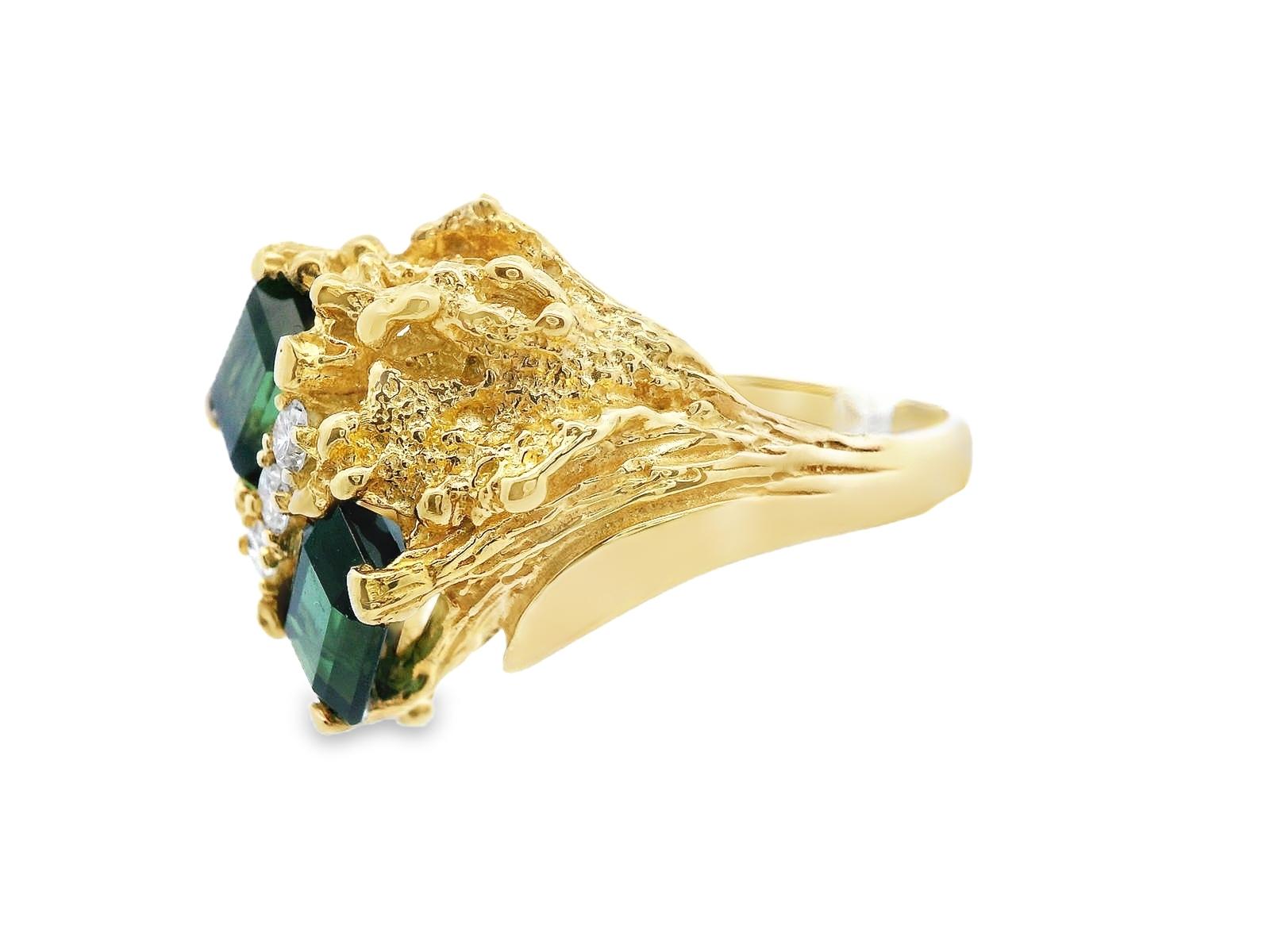 Textured 18k Yellow Gold Green Tourmaline & Diamond Ring