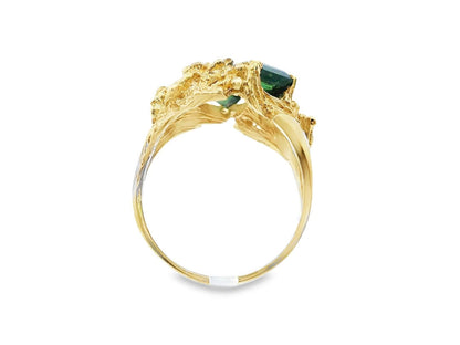 Textured 18k Yellow Gold Green Tourmaline & Diamond Ring