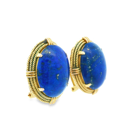 14k Yellow Gold Lapis Lazuli Ear Clip Earrings