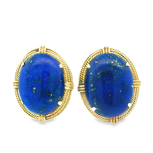 14k Yellow Gold Lapis Lazuli Ear Clip Earrings