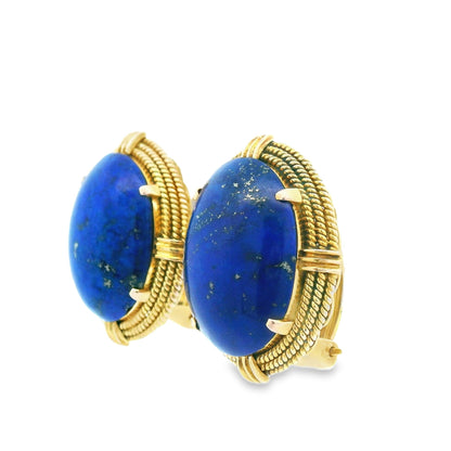 14k Yellow Gold Lapis Lazuli Ear Clip Earrings