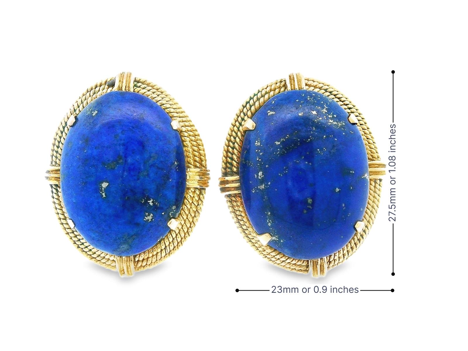 14k Yellow Gold Lapis Lazuli Ear Clip Earrings