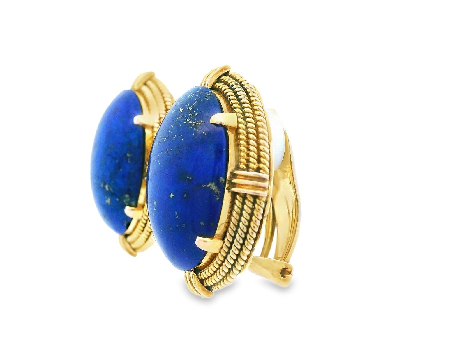 14k Yellow Gold Lapis Lazuli Ear Clip Earrings