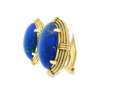 14k Yellow Gold Lapis Lazuli Ear Clip Earrings