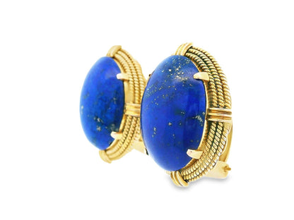 14k Yellow Gold Lapis Lazuli Ear Clip Earrings
