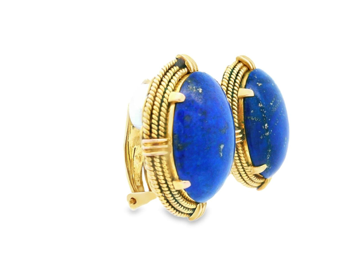 14k Yellow Gold Lapis Lazuli Ear Clip Earrings
