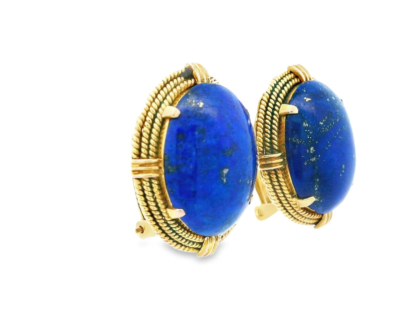 14k Yellow Gold Lapis Lazuli Ear Clip Earrings