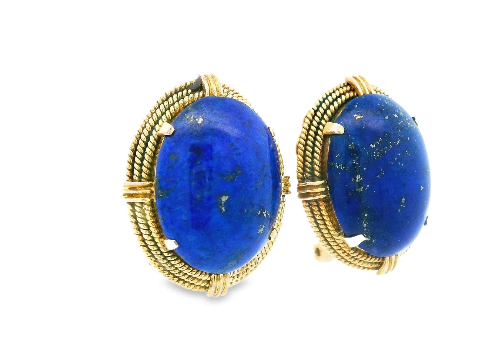 14k Yellow Gold Lapis Lazuli Ear Clip Earrings