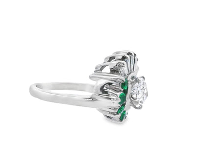 14k White Gold Pear Shaped Diamond and Emerald Ring with GIA Report