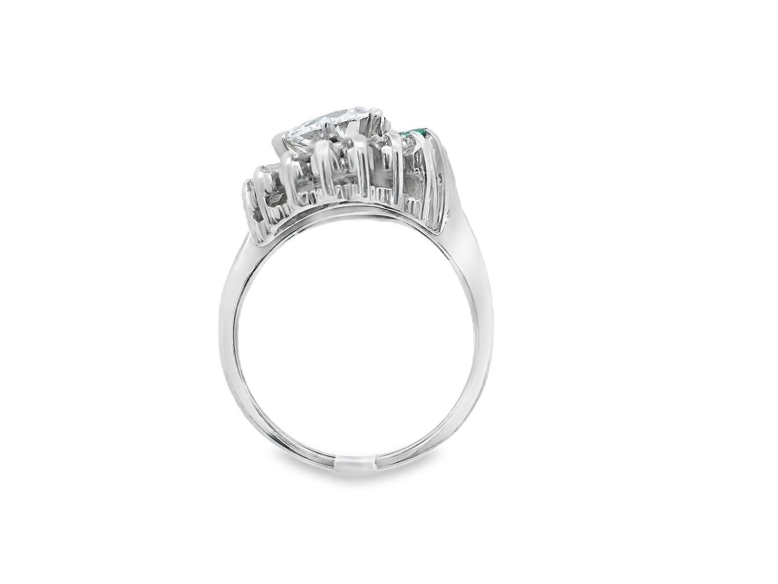 14k White Gold Pear Shaped Diamond and Emerald Ring with GIA Report