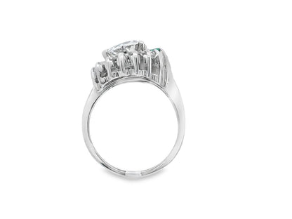 14k White Gold Pear Shaped Diamond and Emerald Ring with GIA Report