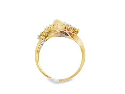 14k Yellow Gold Baguette and Round Diamond Cluster Ring